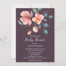 Invitación Elegante Baby Shower floral rosa y dorado moderno
