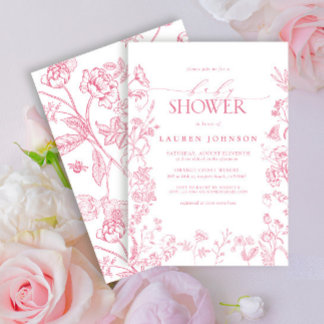 Invitación Elegante Baby Shower floral rosado victoriano