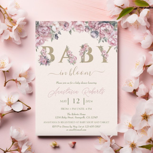Invitación Elegante Baby Shower floral suave de tonos rosados (Subido por el creador)