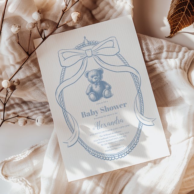 Invitación Elegante Baby Shower francés Teddy Bear (Subido por el creador)