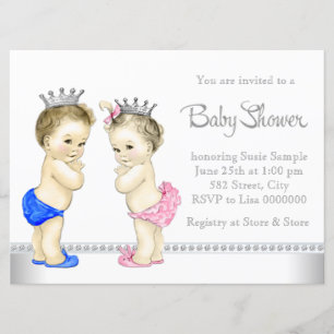 Invitación Elegante Baby Shower gemelo rosa y azul