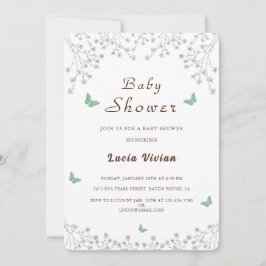 Invitación Elegante Baby Shower Golden Floral y mariposa