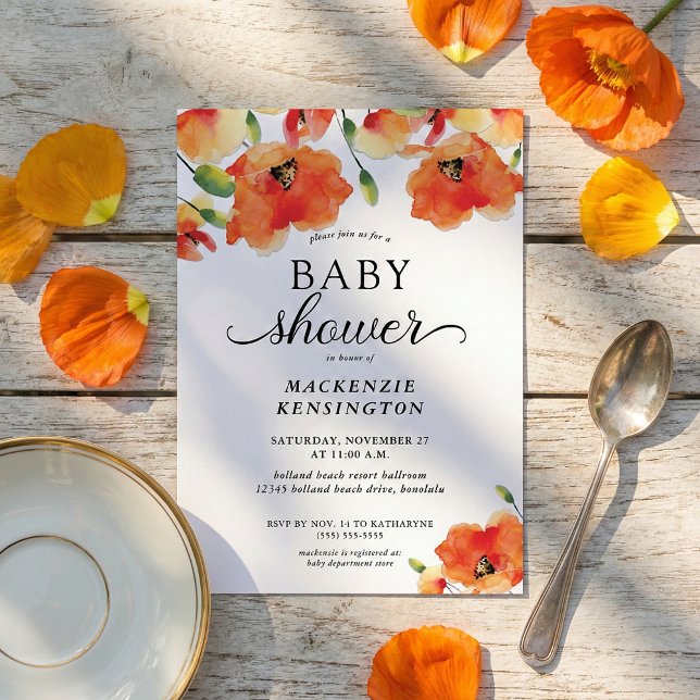 Invitación Elegante Baby Shower Golden Poppy (Subido por el creador)
