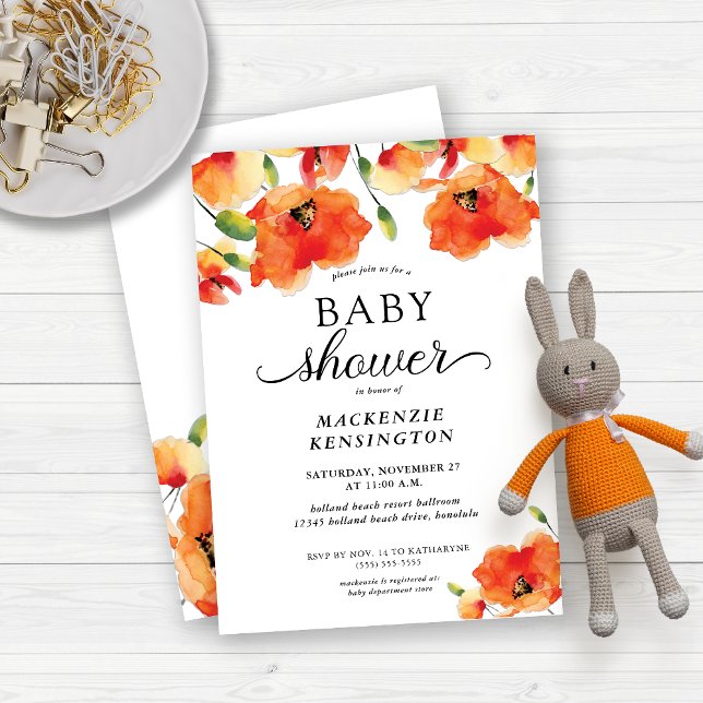 Invitación Elegante Baby Shower Golden Poppy (Subido por el creador)