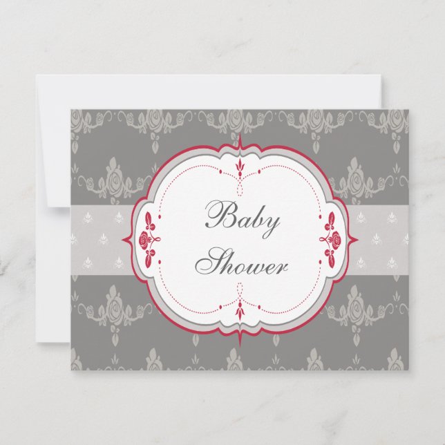 Invitación Elegante Baby Shower gris y rojo (Anverso)