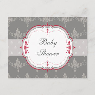 Invitación Elegante Baby Shower gris y rojo