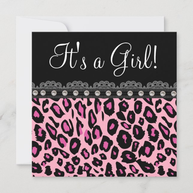 Invitación Elegante Baby Shower Hot Pink Leopard (Anverso)