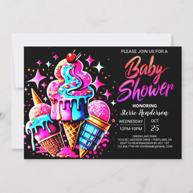 Invitación Elegante Baby Shower Imprimible Ice Cream (Anverso)