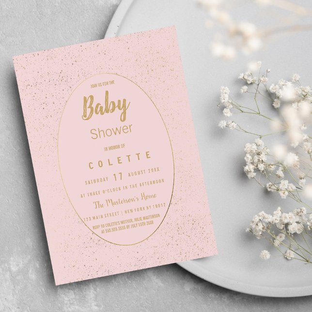 Invitación Elegante Baby Shower Invitat color rosa dorado (Elegant gold blush pink winter Baby Shower)
