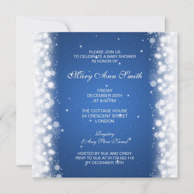 Invitación Elegante Baby Shower Magic Sparkle Blue (Anverso)