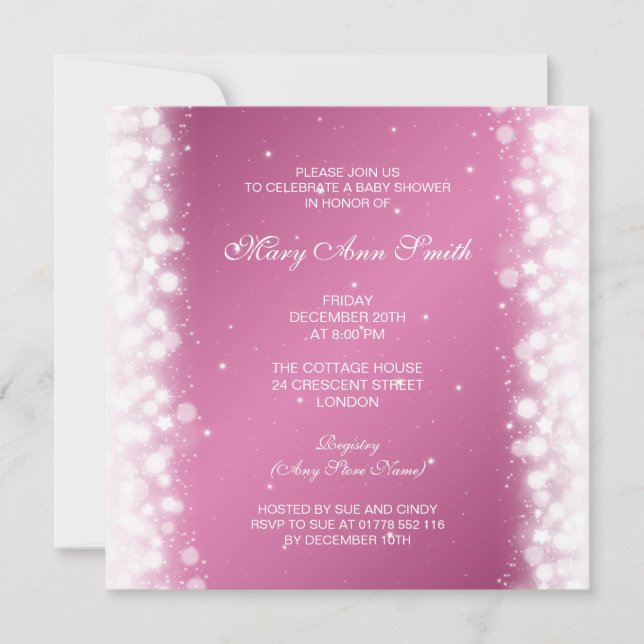 Invitación Elegante Baby Shower Magic Sparkle Pink (Anverso)