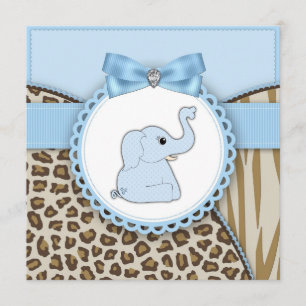 Invitación Elegante Baby Shower marrón y azul elefante