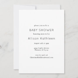 Invitación Elegante Baby Shower Minimalista negro y blanco