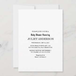 Invitación Elegante Baby Shower Minimalista Negro Y Blanco