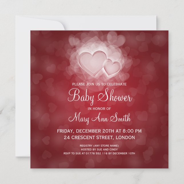 Invitación Elegante Baby Shower Modern Hearts Red (Anverso)