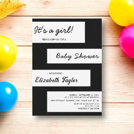 Invitación Elegante Baby Shower Moderno Blanco Y Negro