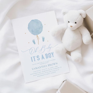 Invitación Elegante Baby Shower Moderno Blue Boy