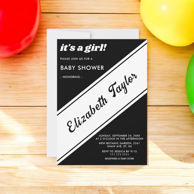 Invitación Elegante Baby Shower Moderno De Estilo Blanco Y Ne (Subido por el creador)