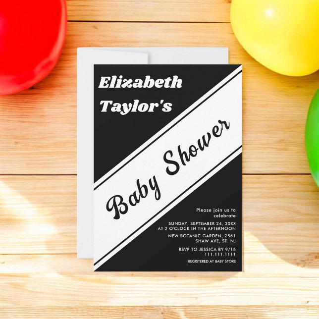 Invitación Elegante Baby Shower Moderno De Estilo Blanco Y Ne (Subido por el creador)