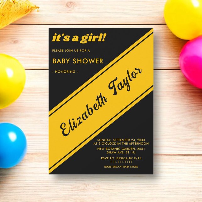 Invitación Elegante Baby Shower Moderno De Lujo Negro Y Oro (Subido por el creador)