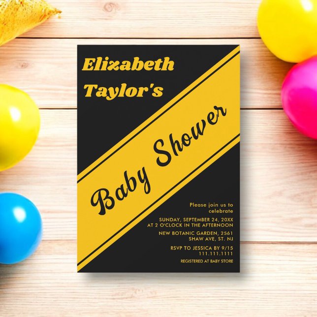 Invitación Elegante Baby Shower Moderno De Lujo Negro Y Oro (Subido por el creador)