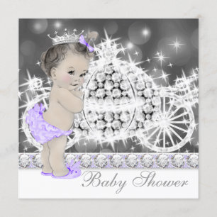 Invitación Elegante Baby Shower morado y gris princesa