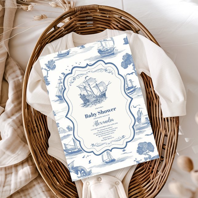 Invitación Elegante Baby Shower Nautical Toile (Subido por el creador)
