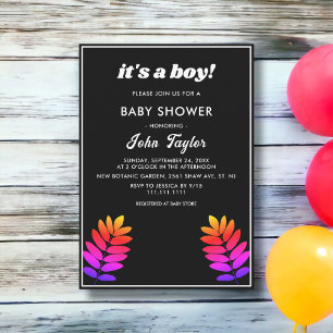 Invitación Elegante Baby Shower Negro Y Blanco Boho Glow Fall