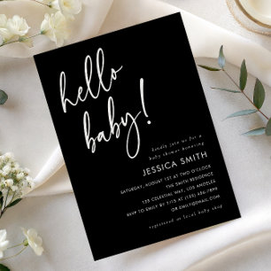 Invitación Elegante Baby Shower Negro y Blanco Hello