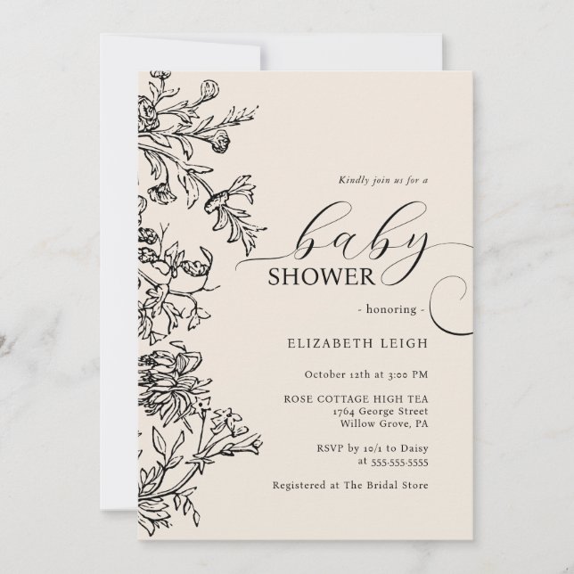 Invitación Elegante Baby Shower Neutral Beige Vintage (Anverso)