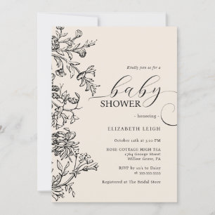 Invitación Elegante Baby Shower Neutral Beige Vintage