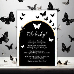 Invitación Elegante Baby Shower Neutral De Género Blanco Y Ne