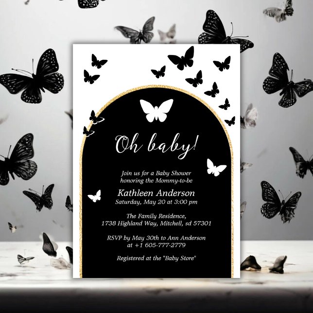 Invitación Elegante Baby Shower Neutral De Género Blanco Y Ne (Stylish Black And White Gender Neutral Baby Shower Invitation)