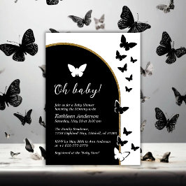 Invitación Elegante Baby Shower Neutral De Género Blanco Y Ne