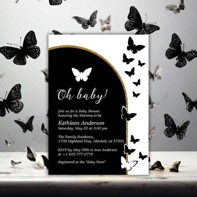 Invitación Elegante Baby Shower Neutral De Género Blanco Y Ne (Stylish Black And White Gender Neutral Baby Shower Invitation)