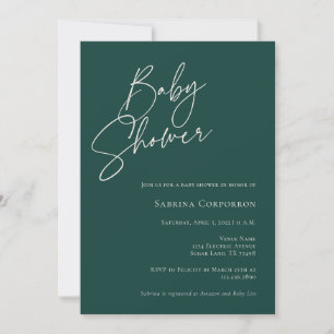 Invitación Elegante Baby Shower neutral de género   Verde osc