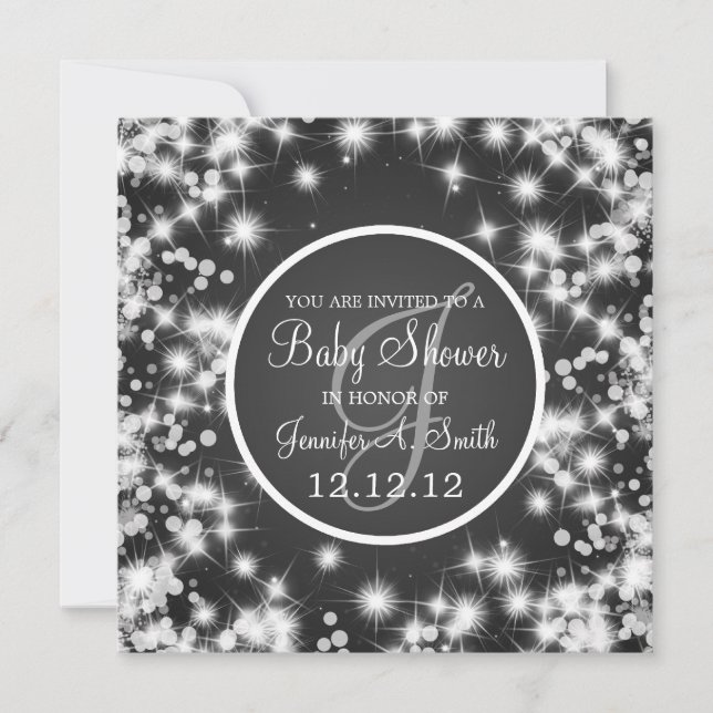 Invitación Elegante Baby Shower Neutral negro espumoso de inv (Anverso)