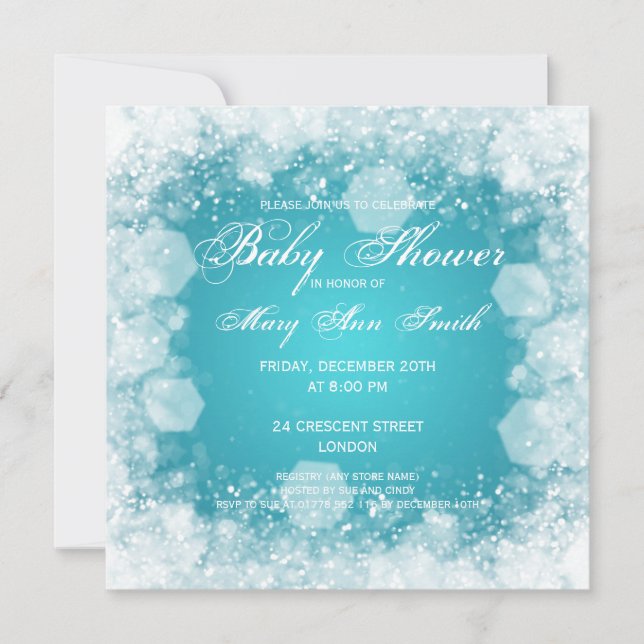 Invitación Elegante Baby Shower Night Sparkle Turquoise (Anverso)