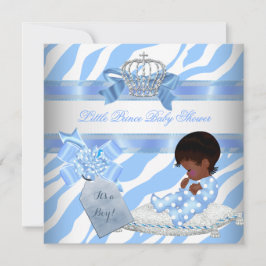 Invitación Elegante Baby Shower Niño Azul Cebra Príncipe Étni