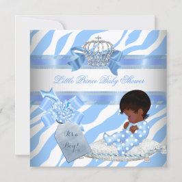 Invitación Elegante Baby Shower Niño Azul Cebra Príncipe Étni