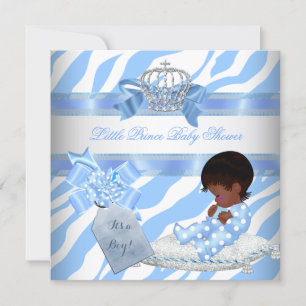 Invitación Elegante Baby Shower Niño Azul Cebra Príncipe Étni