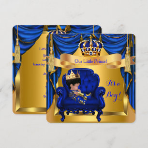 Invitación Elegante Baby Shower Niño Príncipe Azul Real Oro