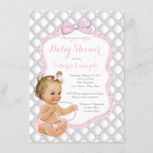 Invitación Elegante Baby Shower Pearl Bow