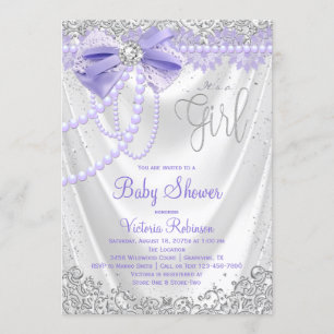 Invitación Elegante Baby Shower Perla de Diamante Púrpura