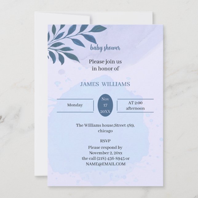 Invitación Elegante Baby Shower personalizado con estética az (Anverso)