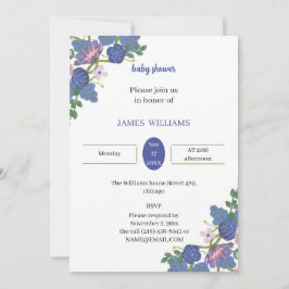 Invitación Elegante Baby Shower personalizado con flores mora