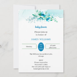 Invitación Elegante Baby Shower personalizado de flor azul