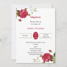 Invitación Elegante Baby Shower personalizado de flor roja