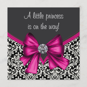 Invitación Elegante Baby Shower Princesa Rosa Caliente Negro 