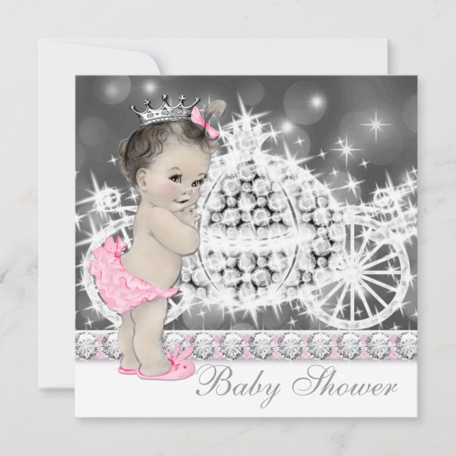 Invitación Elegante Baby Shower Princesa Rosa y Gris (Anverso)